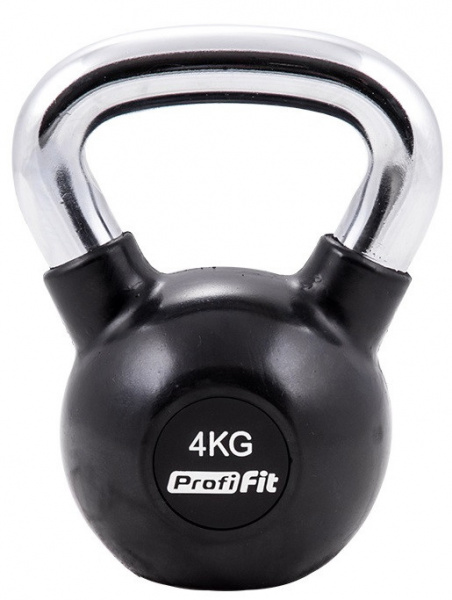 Гиря обрезиненная с хромированной ручкой Profi-Fit, 4 кг